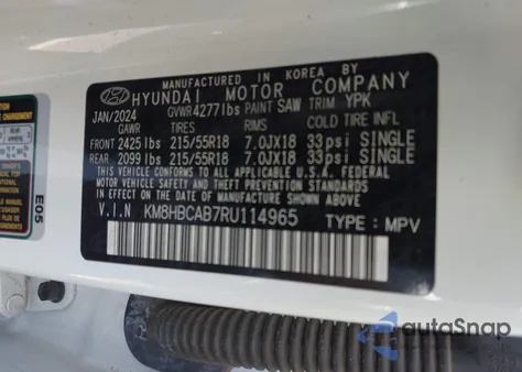 2024 Hyundai Kona Sel from USA, damaged, VIN KM8HBCAB7RU114965